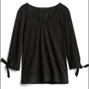 Tie sleeve linen knit top